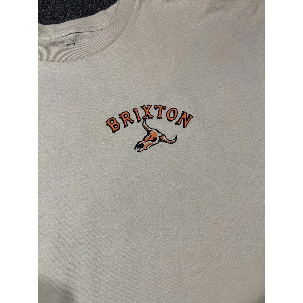 Brixton Mens Graphic T Shirt Beige‎ Long Sleeve Skull Print XXL